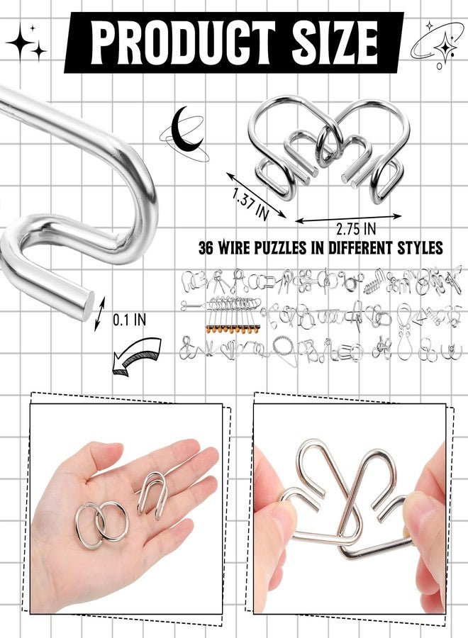 Yilloog Metal Brain Teaser Puzzles Set of 36 with Pouch, Steel IQ Games Physics Mind Metal Puzzles for Adults Basket Stocking Stuffers for Adults Challenge Gifts(Medium) - Image 3